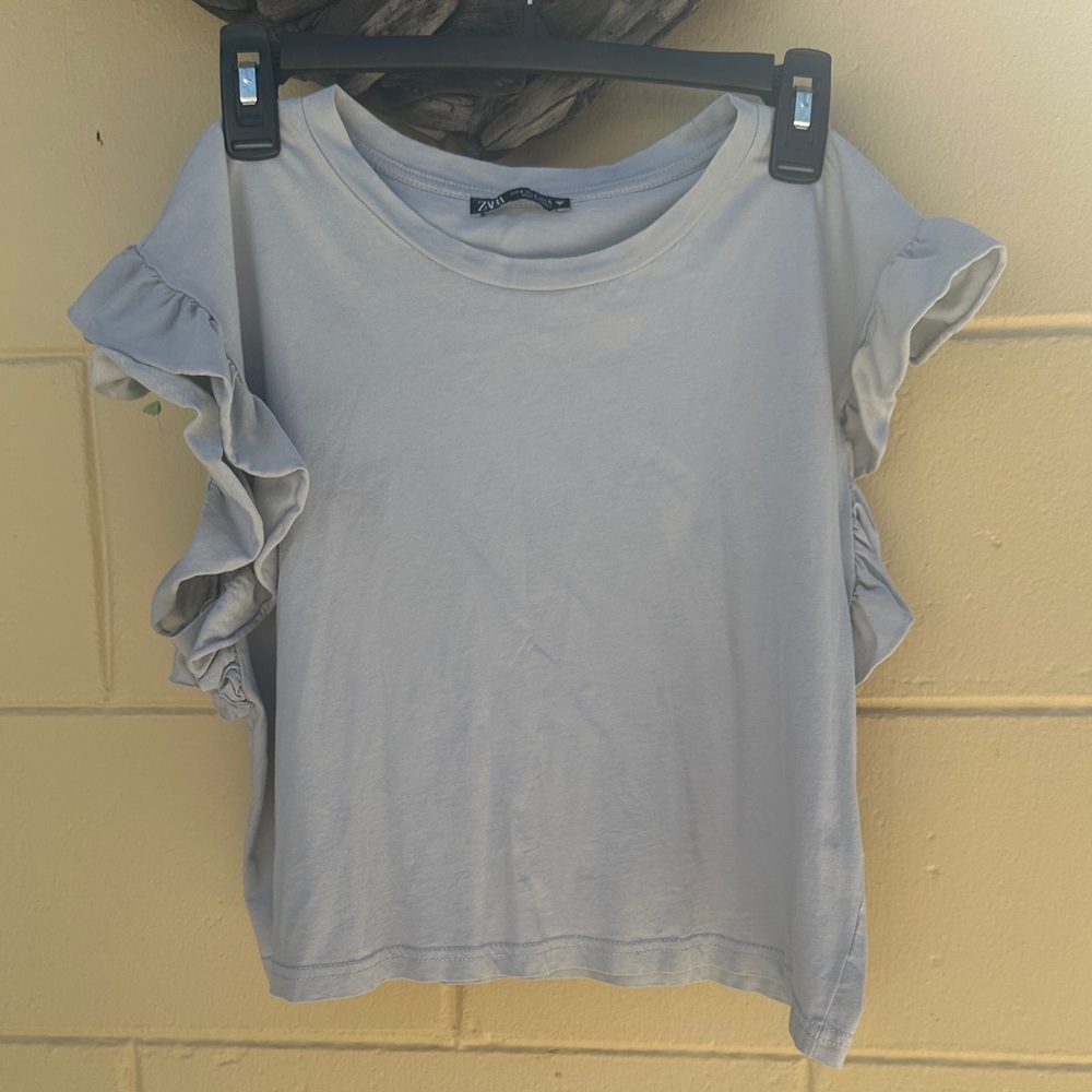 Zara Light Gray Ruffle Sleeve Tee